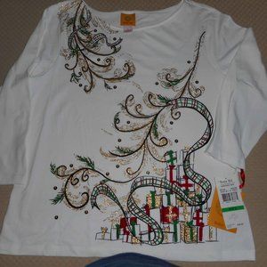 Ruby Rd.Christmas top, White, size L, NWT